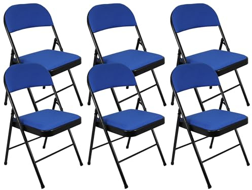 Meta Steel Frame with Fabric Seat Padded Office Work Study Party Dining Folding Chair (6, Blue)