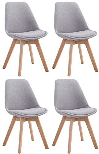 CLP 4er Set Retrostühle Borneo V2 Mit Stoffbezug Und Hochwertiger Polsterung I Lehnstühle Mit Holzgestell - Farbe grau Gestell Farbe Natur
