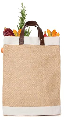 CB STATION Jute Market Shopping Bag with leather Handle - Shopping, Wedding, Party Gift Bags (Non Personalized, Natural)