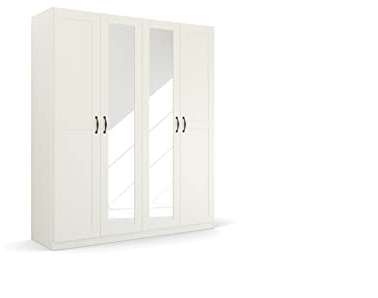 Rauch Möbel Cottage by Quadra Spin Schrank Drehtürenschrank, Landhausstil, Weiß, 4-TRG. mit Spiegel, inkl. 2 Kleiderstangen, 4 Einlegeböden, BxHxT 181x210x54 cm