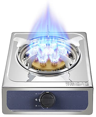 IBOWZ Tables de Cuisson à Gaz Table de Cuisson à gaz 7.0kW Cuisinière à gaz à feu féroce à Neuf cavités 1 brûleur Wok Cuisinière de Cuisine de Camping Portable en Acier Inoxydable [Classe énergéti