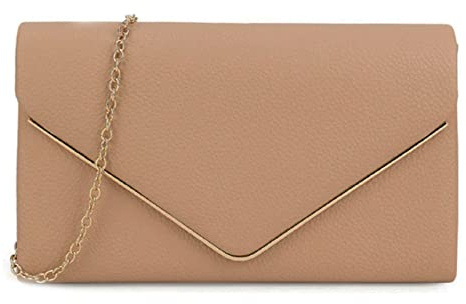 LeahWard Faux Leather Clutch Bag With Chain Strap (Taupe)
