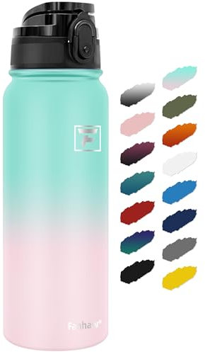 Fanhaw 600ml Trinkflasche Edelstahl mit 1 Deckel (Chug Deckel) - Für Schule, Kinder, Frauen, Männer | Auslaufsicher & Schweißfest mit Anti-Staub Deckel (Grün Rosa)