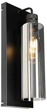 Qazqa - Moderne Wandlampe schwarz mit Rauchglas - Stavelot I Wohnzimmer I Schlafzimmer - Länglich - LED geeignet E27