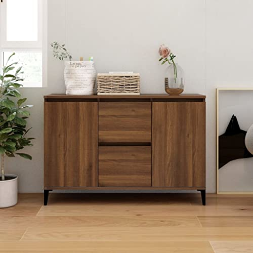 WIFESE Sideboard Braun Eichen-Optik 104x35x70 cm Komodenschrank Küchenschrank Komode Schrank Klein Flurschrank Mit Schubladen Schmal Wohnzimmer Küche Flur