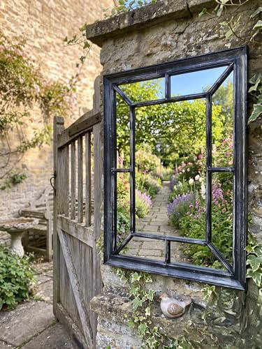 Biznest Large Rectangle Antique Window Wall Mirror Stylish Decor Durable Frame Window Style Black Silver 60X76Cm