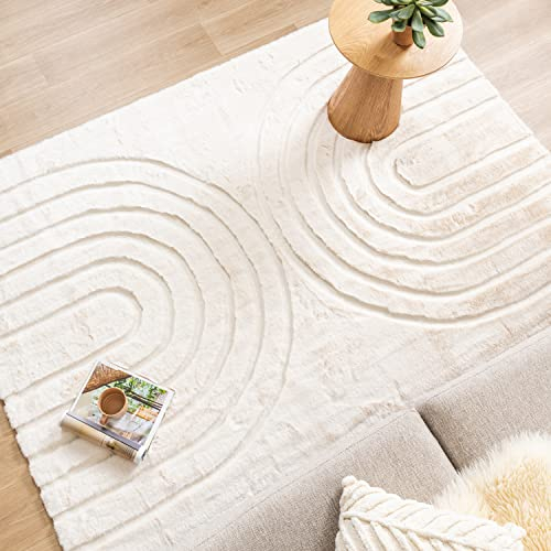 FRAAI | Home & Living Hochflor Teppich - Carvy Arches Creme - Boho, Modern, Skandinavisch - Wohnzimmer, Kinderzimmer, Schlafzimmer, Babyzimmer - Fellteppich - Carpet