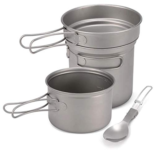 Camping Titane Batterie de Cuisine 1000ml 750ml Pot Casserole cuillère Ensemble pour Camping en Plein air randonnée randonnée Pique-Nique équipement de Cuisine