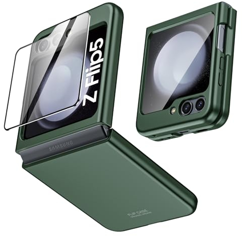Vizvera Hülle für Samsung Galaxy Z Flip 5 Handyhülle mit Displayschutzfolie, Hart Ultra Dünn PC Kratzfest Schutzhülle Stoßfeste Case Cover für Samsung Galaxy Z Flip5 Grün