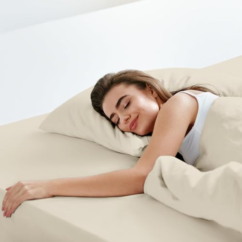 LuxClub Lenzuolo con Angoli una piazza e mezza 140x200cm, Biancheria da Letto in cotone jersey 100% per altezza Materasso da 30 a 40cm, lenzuola morbido e senza pieghe Beige