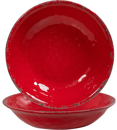 ZAROCRUS 13.75 x2.75'' Extra Large Melamine Serving Bowls, Set of 2, Christmas Bowls Set for Salad, Pasta, Fruit, Unbreakable Farmhouse Deep Bowl. Durable and Dishwasher Safe, True Red