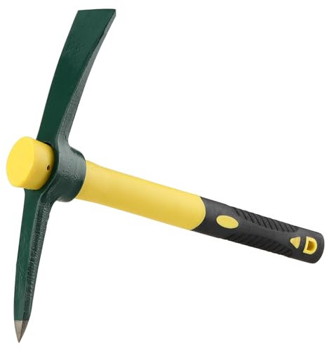 JOIKIT Azada de jardín de 15 pulgadas, hacha de púas con mango de plástico, pala de jardín de 1.5 libras para excavar, aflojar el suelo