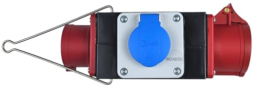 RoadEu - Adapter 32A auf 16A - Mobilverteiler mit CEE und Schuko Ausgängen - Stromverteiler IP44-5-poliger CEE-Stecker und -Dose Energieverteiler