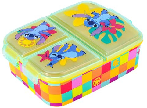 Zawadi Global Stitch Kids Childrens Multi Compartment Rectangular School Travel Lunch Food Box Sandwich Bento Container, BPA Free