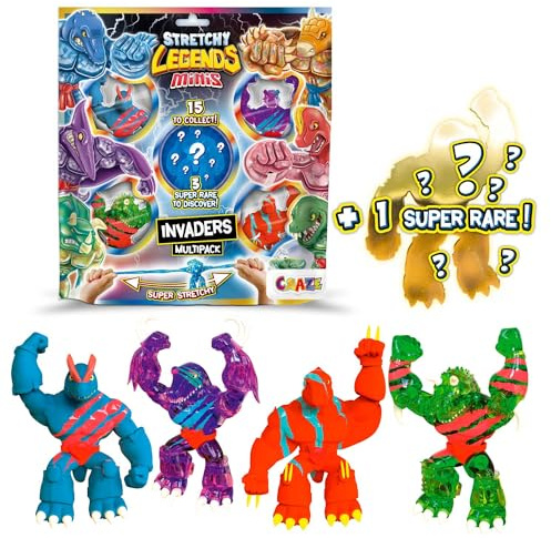 Stretchy Legends Minis Multipack Invaders - 5X Elastische Actionfiguren für Kinder, Klebrige & Dehnbare Superhelden Figuren zu Sammeln