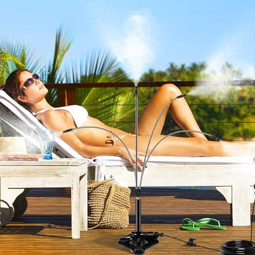 Tivddikun Système de refroidissement par brumisation sur pied, brumisateur flexible avec tube de 8 m pour terrasse extérieure, brume portable pour barbecue extérieur, piscine, refroidissement des