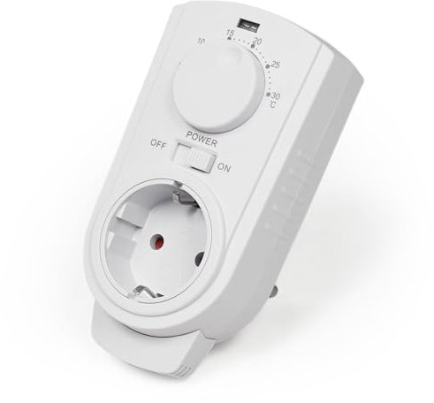 Steckdosen-Thermostat, 5-30°C, 3500W, 230V, Einfache Bedienung, Für Heiz- und Kühlgeräte, Mit Einsteckschutz