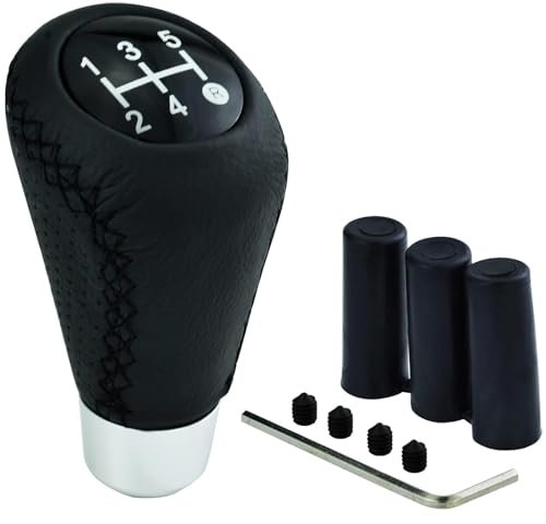 FENOQ Leder Auto Schaltknauf Für Audi A6 C8 A7 2019 2020 2021 2022 2023, 5 Gang Universal Manueller Schalthebel Schaltknauf Mit 3 Adaptern Dekoration Abdeckung Schutz Zubehör,A/Black