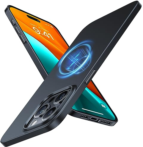 TORRAS Ultra Dünn für iPhone 15 Pro Hülle für MagSafe mit Kameraständer (Nr.1 Magnetkraft & Profi-Kameraschutz) Velvety Touch Handyhülle iPhone 15 Pro Case Stoßfest Kratzfest Slim Schwarz