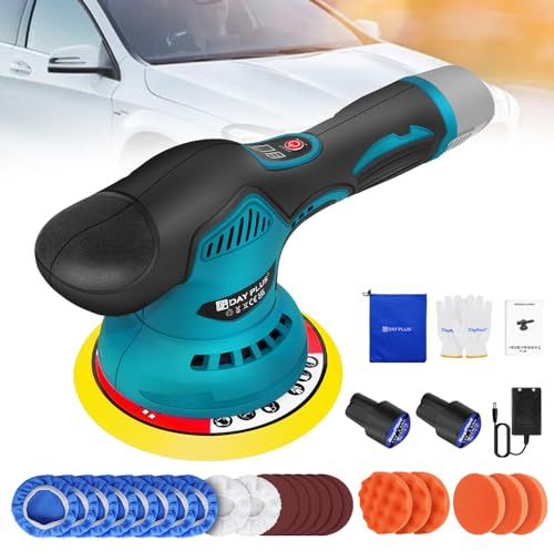 Akku Poliermaschine, Kabellos Exzenter Poliermaschine, Auto Poliermaschine Set, Bürstenloser Motor, 8 Variable Geschwindigkeit, 22 Polieraufsätze, Akku-Puffer zum Polieren, Schleifen