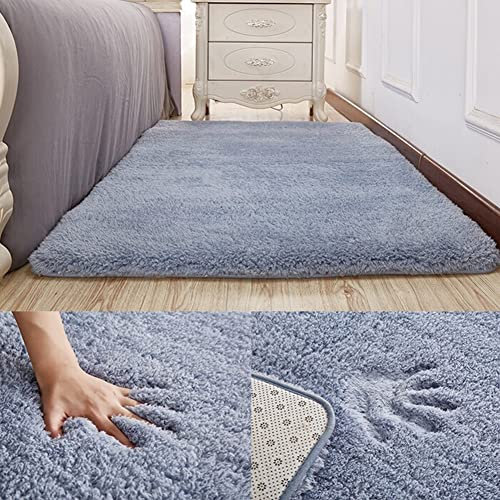 Swsen Tappeto Lungo Shaggy - Tappeti Camera da Letto Moderni per Soggiorno Home Room Décor - in Colori e Dimensioni, Dimensioni: 50x80CM, Colore: Grigioblu