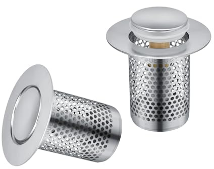 Filtre Evier en Acier Lnoxydable, 2 Pièces 33 × 50 mm Filtre Lavabo, avec Noyau de Rebond de Type Poussoir en Laiton, Filtre Cheveux Douche pour Cuisine, Salle de Bain et Balcon 0XBIT