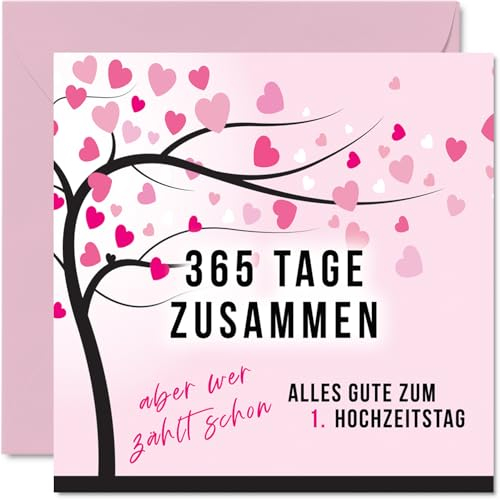 Stuff4 1. Hochzeitstag Karte Liebe - 365 Tage Zusammen - 1 Jahrestag Karte Hochzeitstag Geschenke für Mein Mann Ehemann Meine Frau Ehefrau, 145mm Lustig Glückwunschkarten