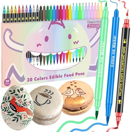 FUNSHOWCASE 30 Edible Markers Food Coloring Icing Pens Dual-sided