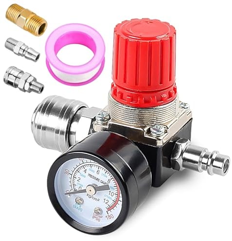 1/4 Druckminderer, 3 Löcher, Druckregler Druckluft, Druckschaltventil mit Manometer, Druckschalter Regelventil 175 PSI für Luftverdichter, Luftkompressor, Druckschalter Kompressor
