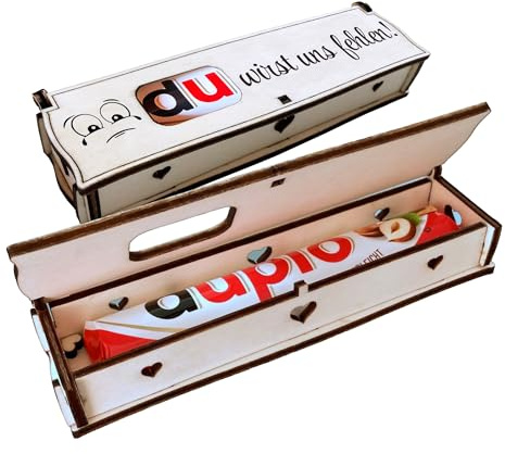 Du wirst uns fehlen! Duplo Holz Geschenkbox mit Lasergravur inkl. Schokoriegel | Neues Design | Mitbringsel | Holzbox mit Spruch | Geschenkidee | Handarbeit
