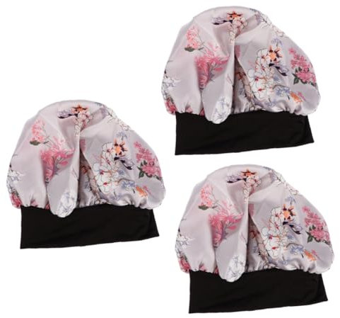 SOIMISS 3stücke Satin Schlafmütze Für Frauen Haarkosmetik Mütze Bequeme Nachtmütze Mit Blumenmuster Für Make-up Und Gesichtsreinigung Weiche Atmungsaktive Haarpflege-haube Blumen