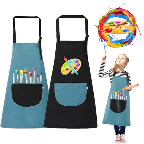 Issimober 2 Stück Malschürze Kinder, Malerkittel für Jungen Mädchen,Kinder Schürzen Set für Schule Kunst Malerei Kochen