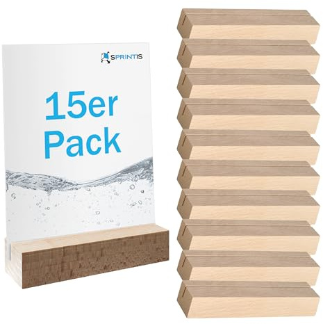 SPRINTIS Kartenhalter Holz 15 Stück, 10 x 3 cm, Fotohalter aus Buche mit geradem Einsteckschlitz, Tischkartenhalter perfekt für Hochzeiten, Buffets, Speisekarten & Tischnummern