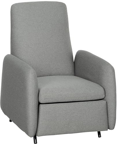 HOMCOM Push Back Recliner Armchair, Fabric High Back Reclining Chair with Adjustable Leg Rest and Pocket Spring Seat for Living Room, Bedroom, Home Office, Grey