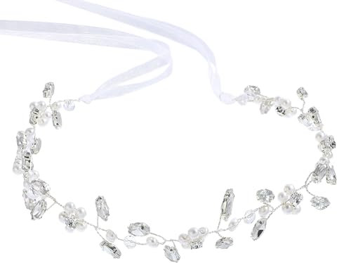 BOHUIZ Haarschmuck Kommunion Mädchen, haarschmuck hochzeit kommunionkerze mädchen Prinzessin Blumenkranz Haare Weiß Perle Haarreifen Kopfbedeckung Blumen Haarkranz mit Band Geeignet für Braut Damen