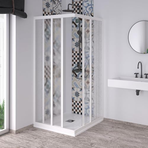 Forte Box Doccia Acril con apertura angolare in acrilico con profili in PVC riducibile Made in Italy (bianco, 85x100 cm)