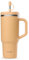 QWETCH - Travel Cup 900ml avec Paille & Anse - 48h Glacé / 12h Froid - Gourde Isotherme Inox Recyclé - Mug avec Bouchon à Vis Anti-Éclaboussures - Tasse Thermos - Abricot