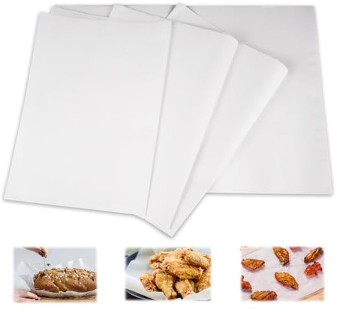 100 Blatt Fettdichtes Papier Weiß 26 x 36 cm, Antihaftbeschichtetes | Wasserfestes Butterbrotpapier, Brotpapier Groß, Käsepapier für Burger, Käse, Pommes, Kuchen, Sandwich, Frites, Baking Paper