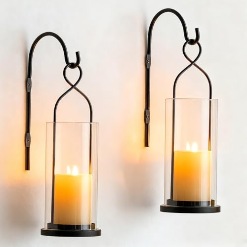 Walasis Wandkerzenhalter 2er Set Schwarz Metall Moderne Hurricane Kerze Laterne Dekoration für Außen - Minimalistische Kerzenleuchter Wanddekoration für Schlafzimmer Flur Bedide TV