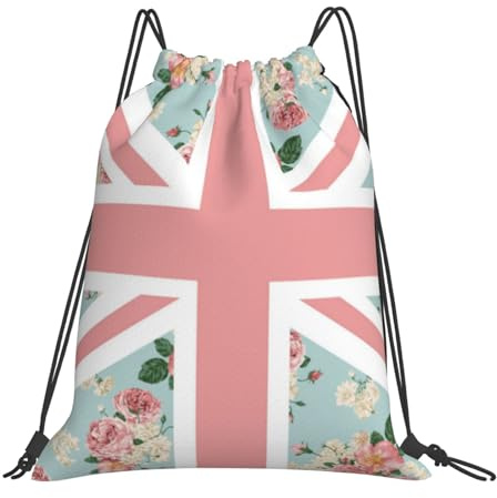 YOFIEN English Roses Union Jack Flag Water Drawstring Backpack Resistant String Bag for Women Men Sports Gym Sackpack