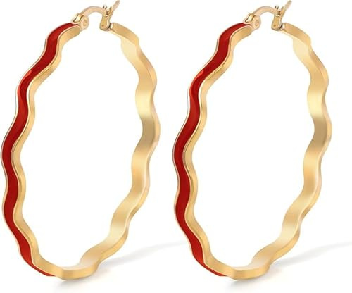 TaYolnFaSo Bunte Emaille Hoop Ohrringe für Frauen 18K Echt vergoldet offene C-förmige hypoallergene Edelstahl Schmuck Geschenk für Frau Freundin