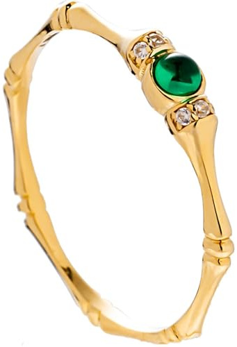 Ayoiow Goldene Verlobungsringe 14K Gelbgold, Elegant Smaragd und Diamant Vorsteckring Gelbgold 585, Ring 585 Gold Damen