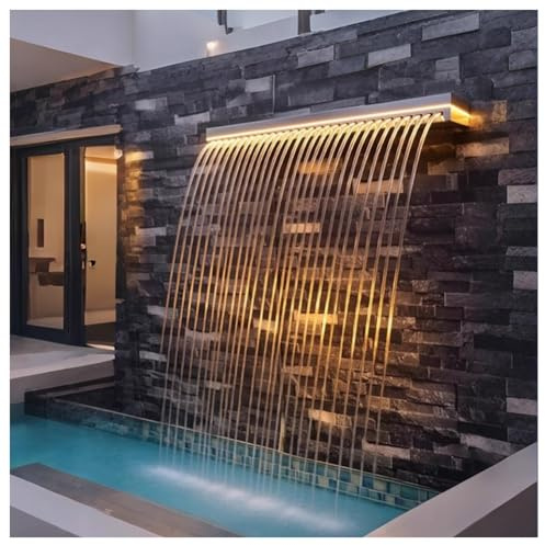 Überlauf aus Edelstahl Poolbrunnen Wasserfall für Schwimmbad, Gartenteich, Terrasse und Wellnessbereich(100CM)