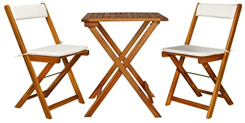 Holamys 3-TLG. Bistro-Set Klappbar mit Auflagen, Massivholz Akazie, Outdoor Patio Furniture Set, Balkon Gartenmöbel, Terrassenmöbel Klappstühle, 60x60cm Tisch
