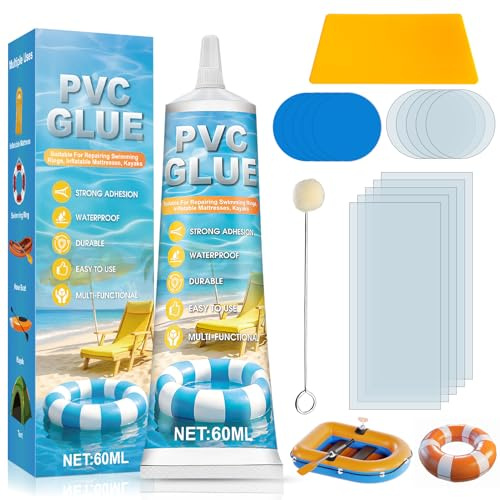 NoxGule Wasserbett Reparaturset, Flickzeug Luftmatratze, PVC Reparaturset | Pool Reparaturset, Wasserdicht, Dauerhaft, Transparent, Geeignet für Aufblasbare Poolfolien, Kajak, Schlauchboot (60ml)-02