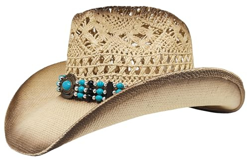 Wildarms Sombrero Cowboy de Paja para Hombre, Sombrero Vaquero Transpirable Estilo Western para Verano, Feria, Festival, Campo y Exterior, Tallas 58 cm y 61 cm