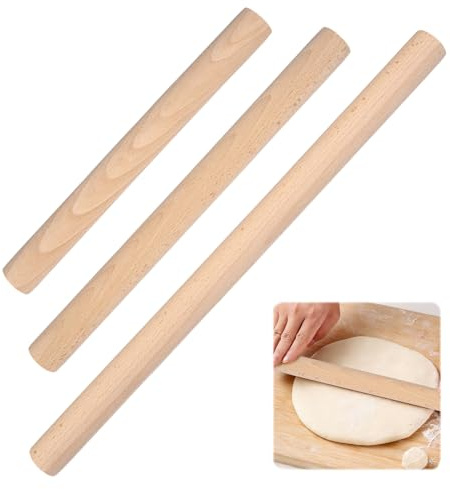 3 Stück Teigroller Holz 25cm/30cm/45cm Nudelholz Teigroller | Baking Wooden Rolling Pins, Nudelholz Holz Ohne Griffe, Rollholz Backen für Teig, Brot, Fondant, Pizza, Kekse, Gebäck