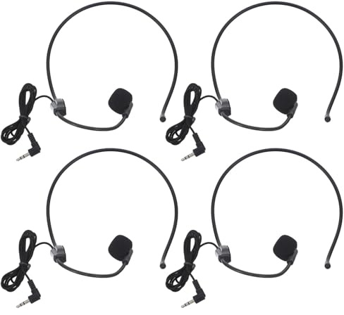 YARNOW Casque Filaire avec Microphone Omnidirectionnel Noir, Micro-Casque Suspendu Léger, 4 Pièces, Compatible PC et Amplificateur Vocal, pour Enseignement, Chant et Prise de