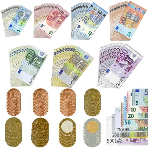 AUNGCSHE 390 PCS Kaufmannsladen Spielgeld, 1/2/5/10/20/50/100/200/500 für Kaufmannsladen Zubehör, Kaufladen Zubehör, Rollenspiele und Lernen