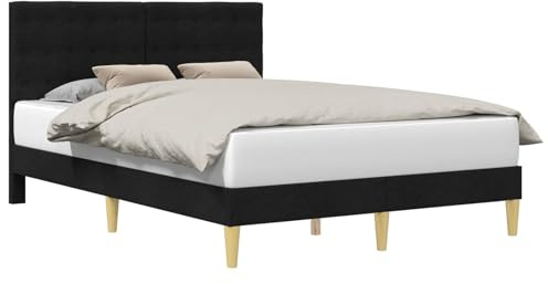 vidaXL Bettrahmen mit Kopfteil Schwarz 120 x 200 cm Stoff, Bezahlbarer, rechteckiger Bettrahmen mit Sperrholz-Kopfteil, ideal für Dein minimalistisches Schlafzimmer